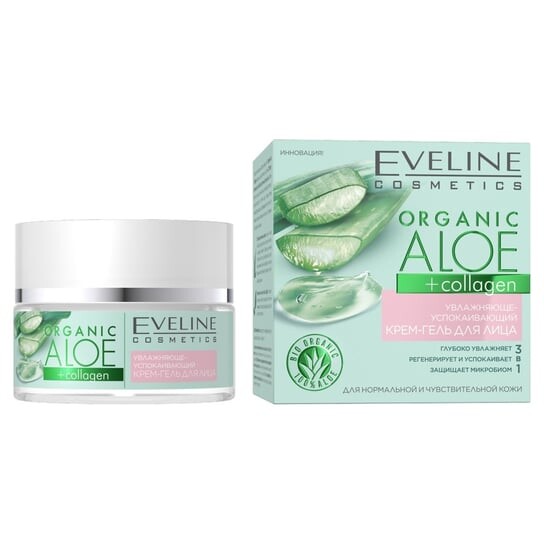 Увлажняющий и успокаивающий крем-гель для лица 5050мл Eveline Cosmetics Organic Aloe + Collagen
Увлажняющий и успокаивающий крем-гель для лица 5050мл Eveline Cosmetics Organic Aloe + Collagen