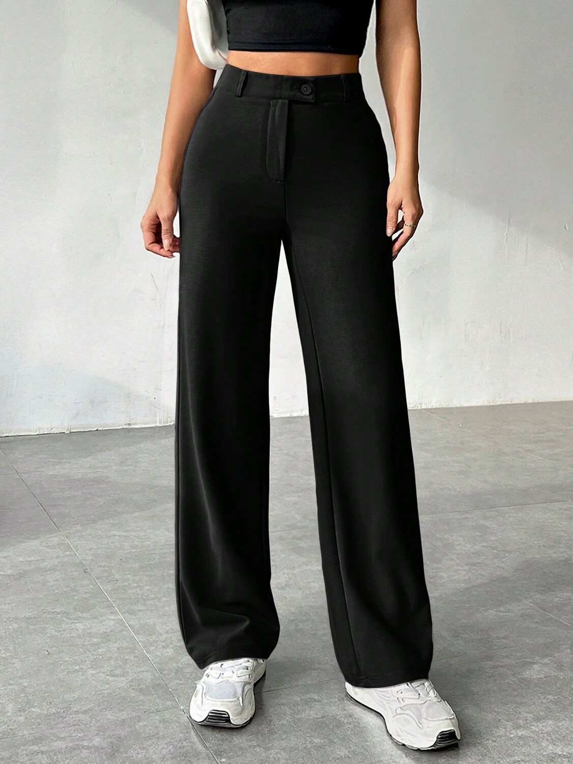 SHEIN EZwear женские брюки, однотонные, встроенная молния, прямые, черный цвет
SHEIN EZwear женские брюки, однотонные, встроенная молния, прямые, черный цвет
