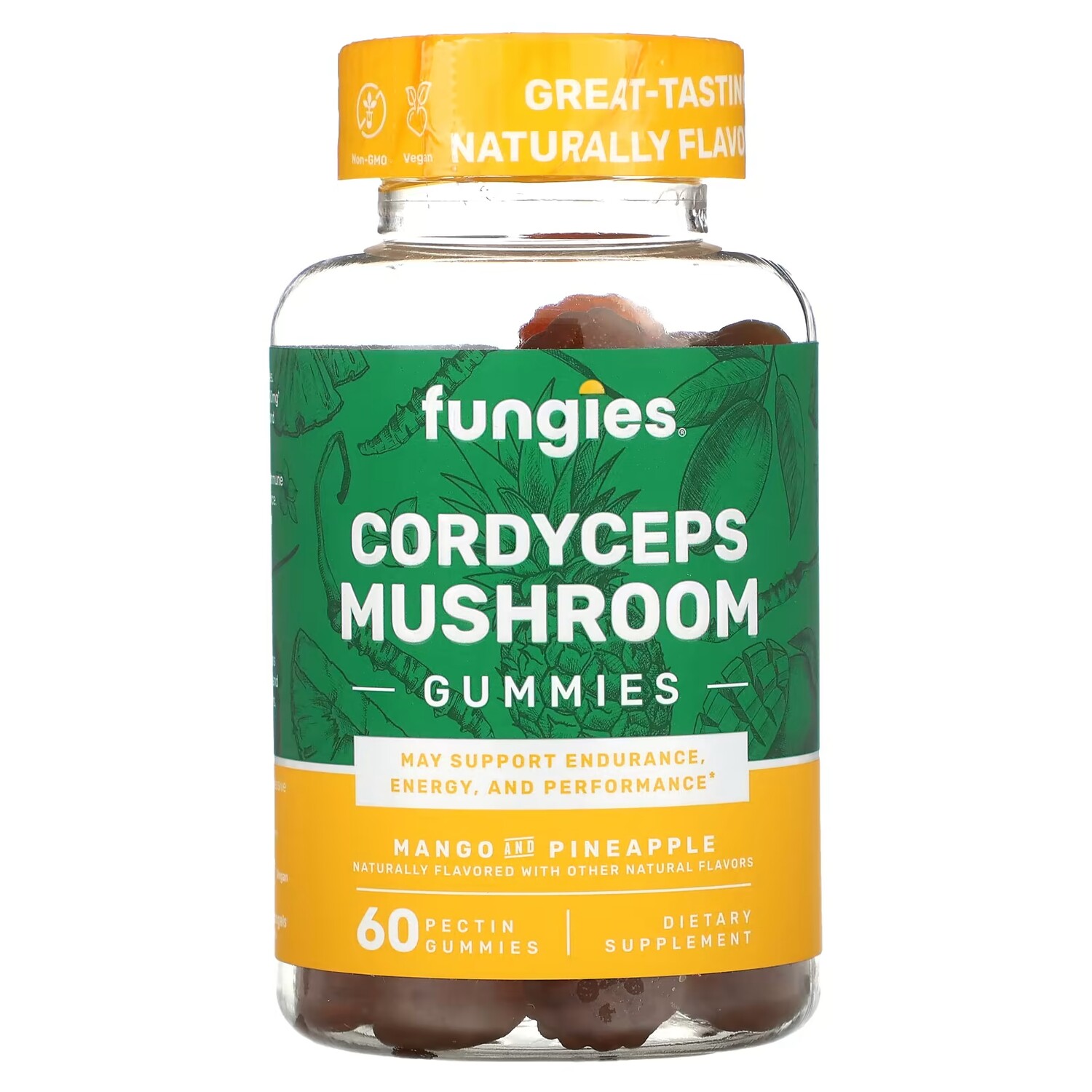 Жевательные конфеты Fungies с грибами кордицепса, манго и ананасом, 60 пектиновых жевательных конфет
Жевательные конфеты Fungies с грибами кордицепса, манго и ананасом, 60 пектиновых жевательных конфет