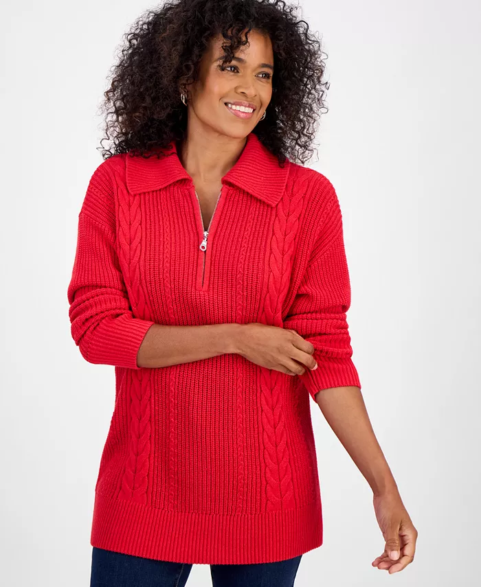 Женский свитер с четверть-молнией и косой вязкой Style & Co, красный
Женский свитер с четверть-молнией и косой вязкой Style & Co, красный