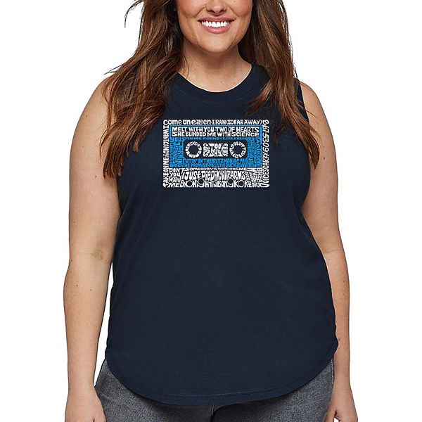 Женский plus size топ с принтом - 80s one hit wonders La Pop Art, Navy
Женский plus size топ с принтом - 80s one hit wonders La Pop Art, Navy