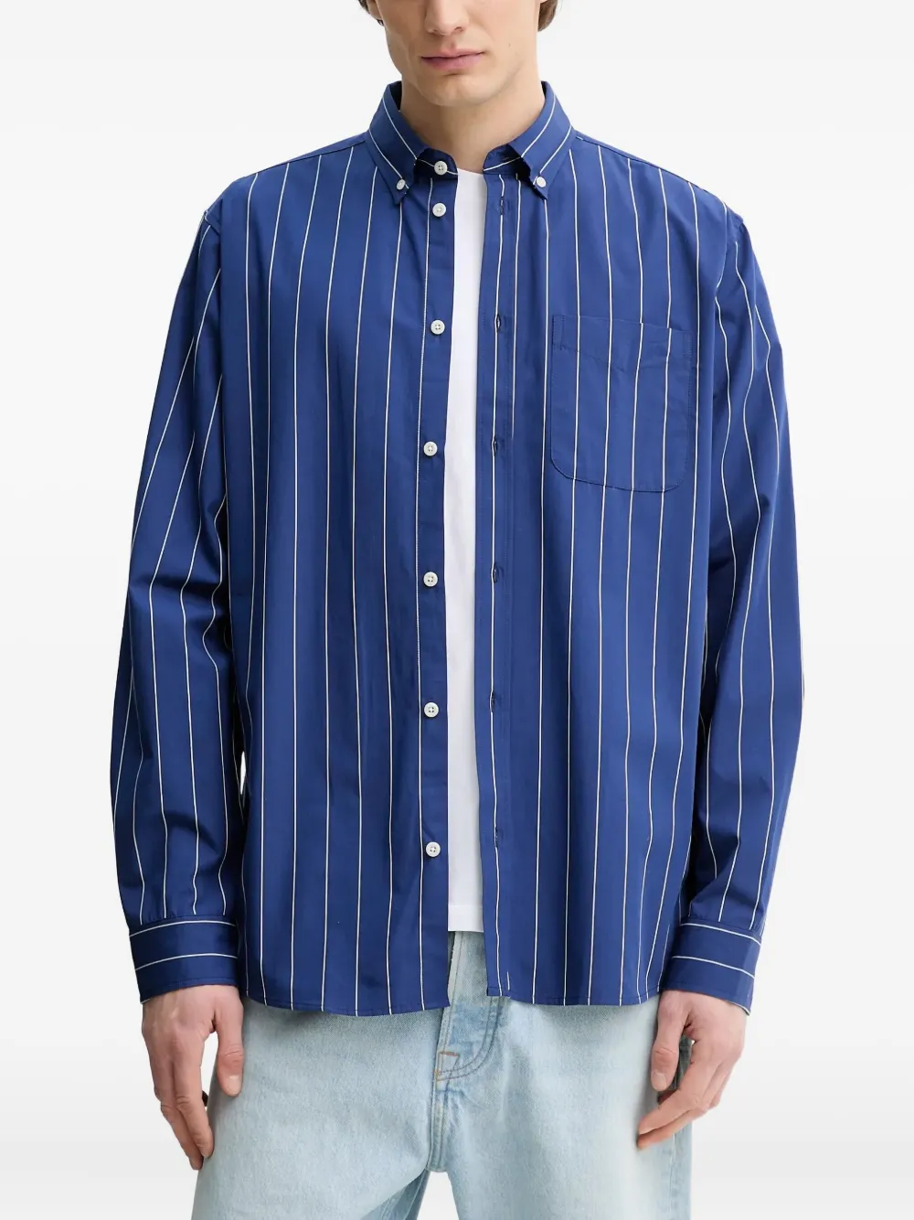 Рубашка оксфорд Kent в тонкую полоску Les Deux, синий 
Рубашка оксфорд Kent в тонкую полоску Les Deux, синий