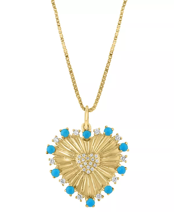 Ожерелье Effy с подвеской в форме сердца с бирюзой и бриллиантами (1/8 карата) длиной 18 дюймов из 14-каратного золота Effy Collection, turquoise
Ожерелье Effy с подвеской в форме сердца с бирюзой и бриллиантами (1/8 карата) длиной 18 дюймов из 14-каратного золота Effy Collection, turquoise