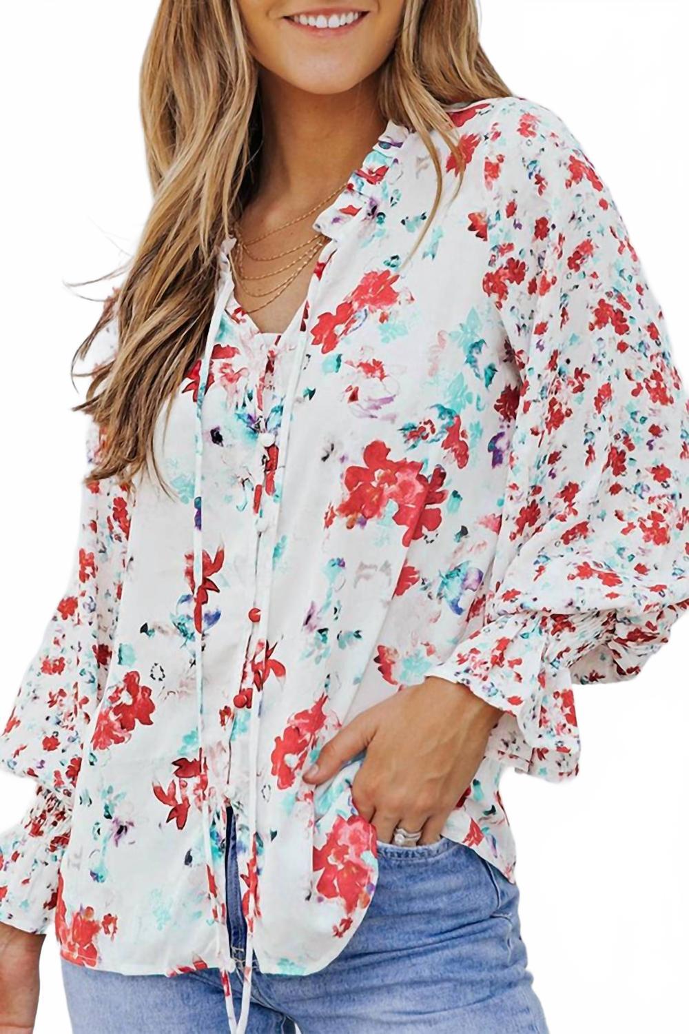 Красная блузка с цветочным принтом и сборками Shiying Fashion
Красная блузка с цветочным принтом и сборками Shiying Fashion