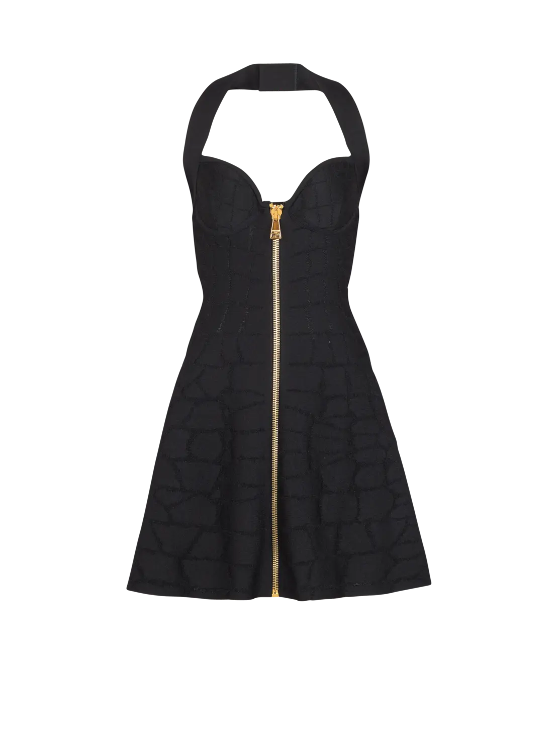 Расклешенное платье-халтер из трикотажа под крокодила Balmain, черный
Расклешенное платье-халтер из трикотажа под крокодила Balmain, черный