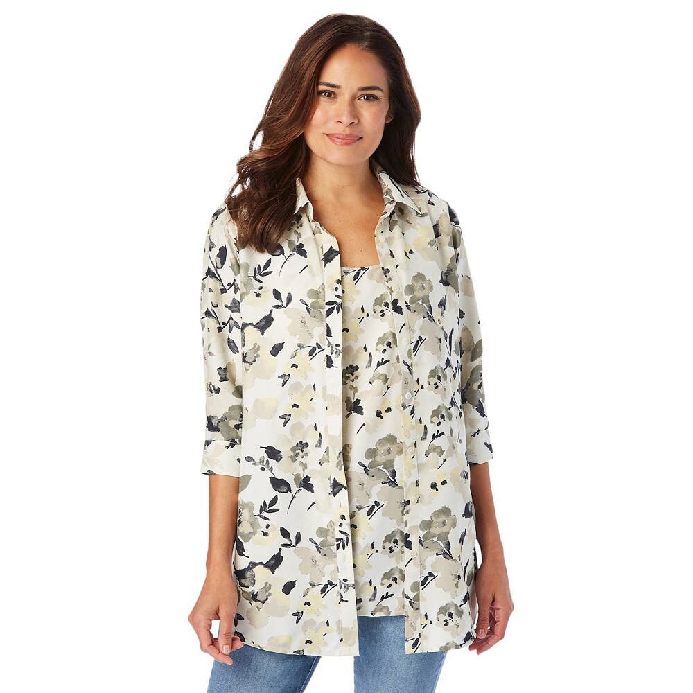 Женщина в женской рубашке и майке больших размеров из 2 предметов Woman Within, цвет Natural Khaki 
Женщина в женской рубашке и майке больших размеров из 2 предметов Woman Within, цвет Natural Khaki