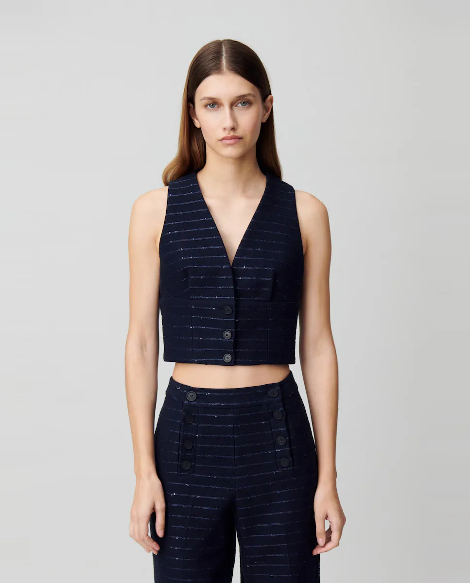 Женский полосатый жилет с застежкой на пуговицы Claudie Pierlot, темно-синий
Женский полосатый жилет с застежкой на пуговицы Claudie Pierlot, темно-синий
