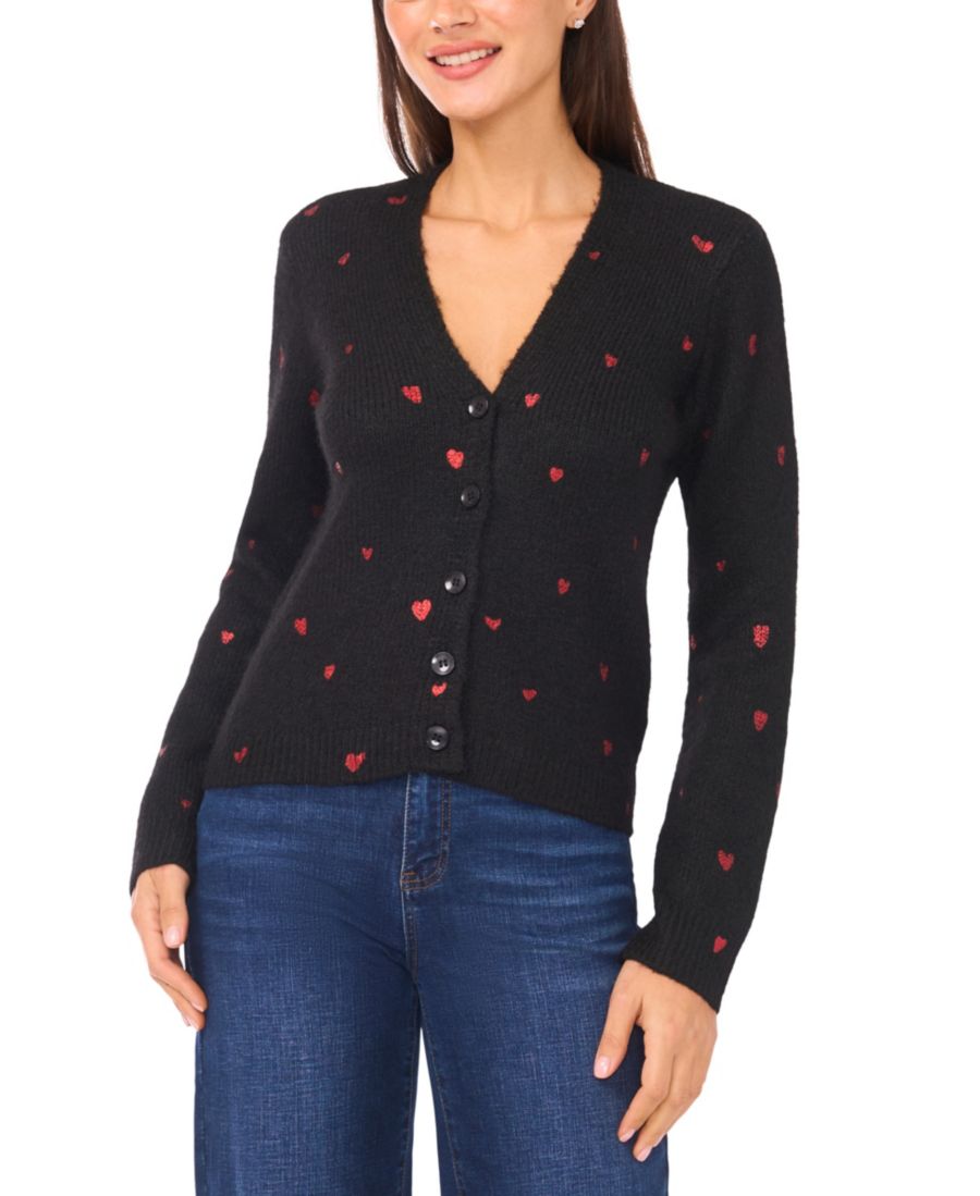 Женский кардиган с V-образным вырезом и фольгированными сердечками ко Дню святого Валентина CeCe, Rich Black
Женский кардиган с V-образным вырезом и фольгированными сердечками ко Дню святого Валентина CeCe, Rich Black