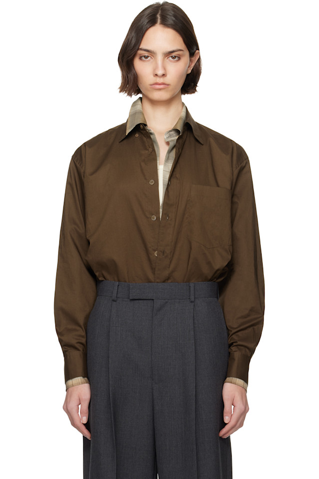 Рубашка на пуговицах в стиле пишущей машинки с эффектом потертости Finx Auralee, коричневый 
Рубашка на пуговицах в стиле пишущей машинки с эффектом потертости Finx Auralee, коричневый