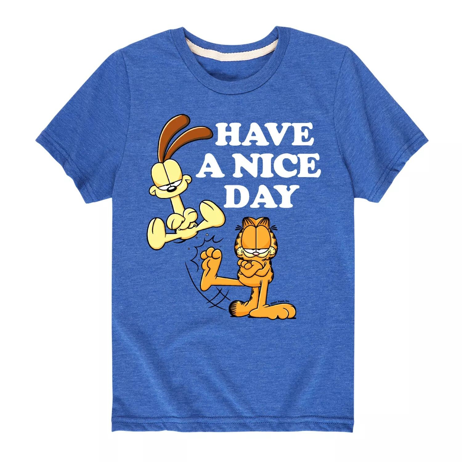 Футболка с рисунком Гарфилда для мальчиков 8–20 лет «Спроси меня, волнует ли меня» Licensed Character, синий