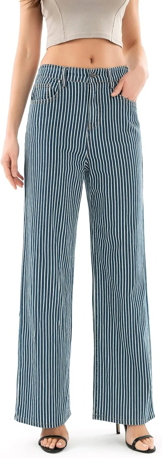 Женские джинсы с высокой талией и широкими штанинами, полосатые, прямые, с карманом JEANIR
Женские джинсы с высокой талией и широкими штанинами, полосатые, прямые, с карманом JEANIR