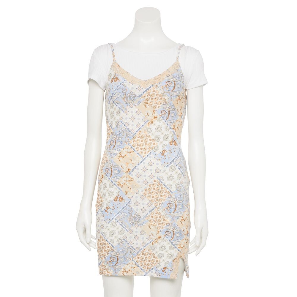 Почти знаменитое мини-платье на бретельках для юниоров с круглым вырезом, комплект из 2 предметов Almost Famous, цвет Taupe Blue