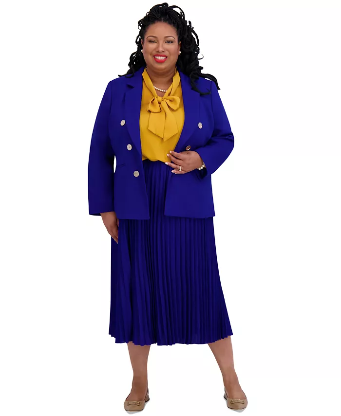 Женский двубортный блейзер из искусственной кожи, стандартные и плюс размеры Kasper, синий 
Женский двубортный блейзер из искусственной кожи, стандартные и плюс размеры Kasper, синий