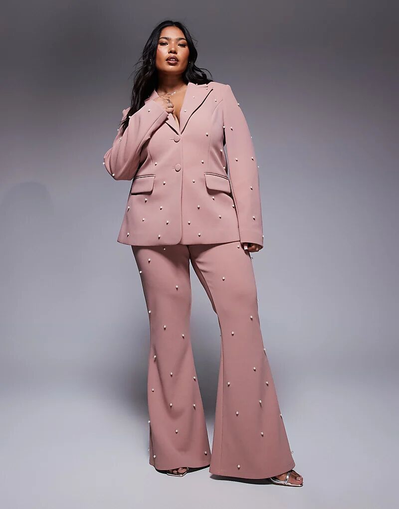 Брюки-комбинезон ASOS LUXE Curve с жемчужной отделкой, цвет пыльной розы 
Брюки-комбинезон ASOS LUXE Curve с жемчужной отделкой, цвет пыльной розы