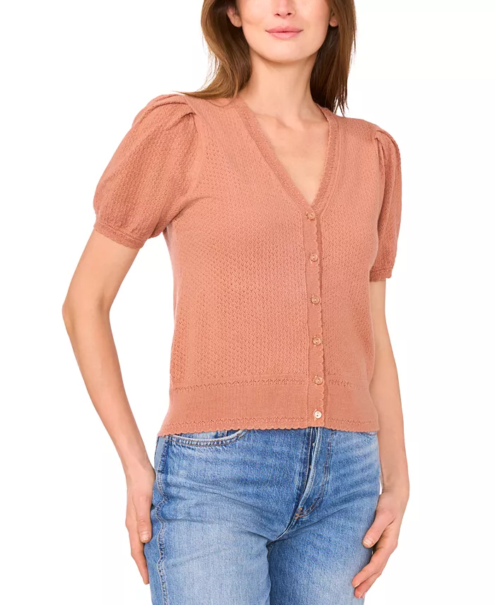 Женский кардиган с V-образным вырезом и короткими рукавами в технике пойнтеле CeCe, коричневый/бежевый
Женский кардиган с V-образным вырезом и короткими рукавами в технике пойнтеле CeCe, коричневый/бежевый