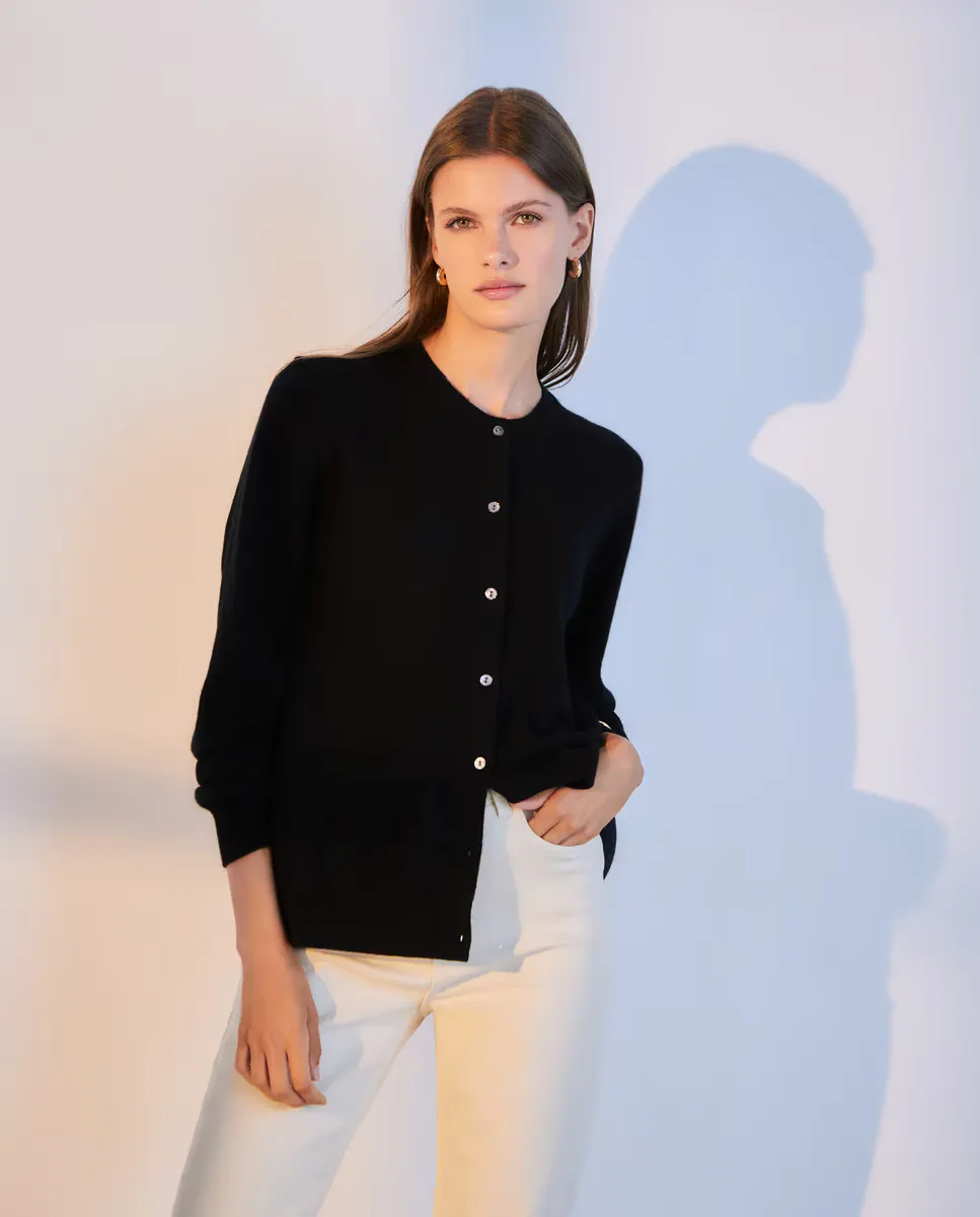 Женский вязаный кардиган с круглым вырезом из 100% кашемира Woman El Corte Inglés, черный