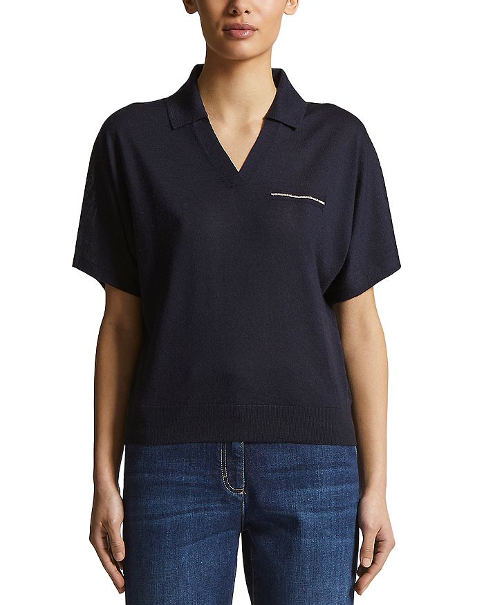 Кашемировый и шёлковый поло Peserico, синий 
Кашемировый и шёлковый поло Peserico, синий