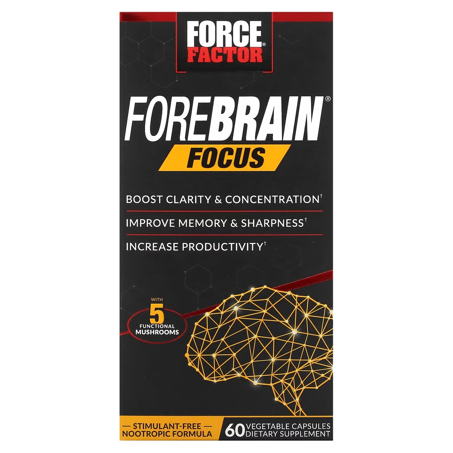 Добавка Force Factor Forebrain Focus 60 капсул 
Добавка Force Factor Forebrain Focus 60 капсул