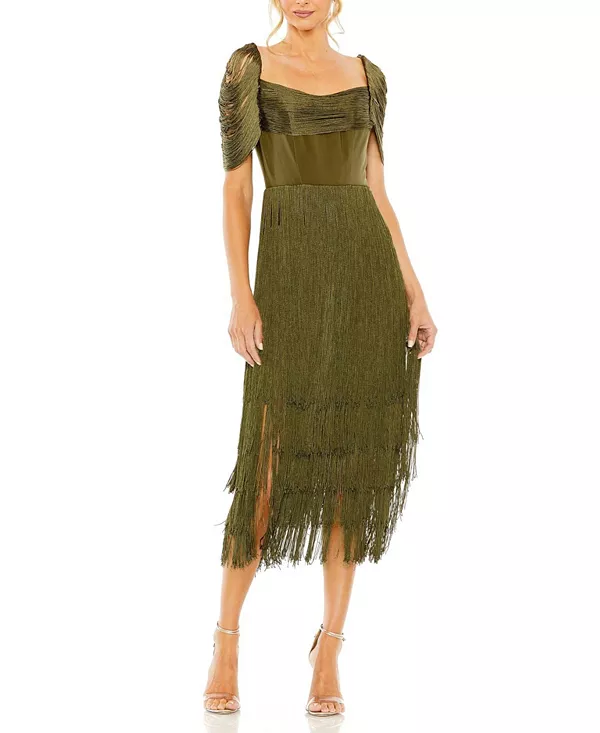 Платье миди с короткими рукавами и бахромой Mac Duggal, зеленый
Платье миди с короткими рукавами и бахромой Mac Duggal, зеленый