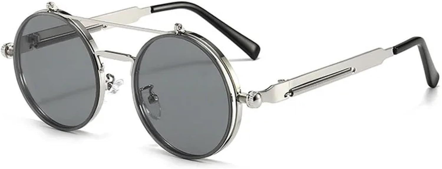 Классические винтажные круглые солнцезащитные очки в стиле стимпанк для мужчин и женщин, с металлическими зеркальными откидными линзами, защита от УФ-излучения UV400 TKKTLLT, Silver Black
Классические винтажные круглые солнцезащитные очки в стиле стимпанк для мужчин и женщин, с металлическими зеркальными откидными линзами, защита от УФ-излучения UV400 TKKTLLT, Silver Black