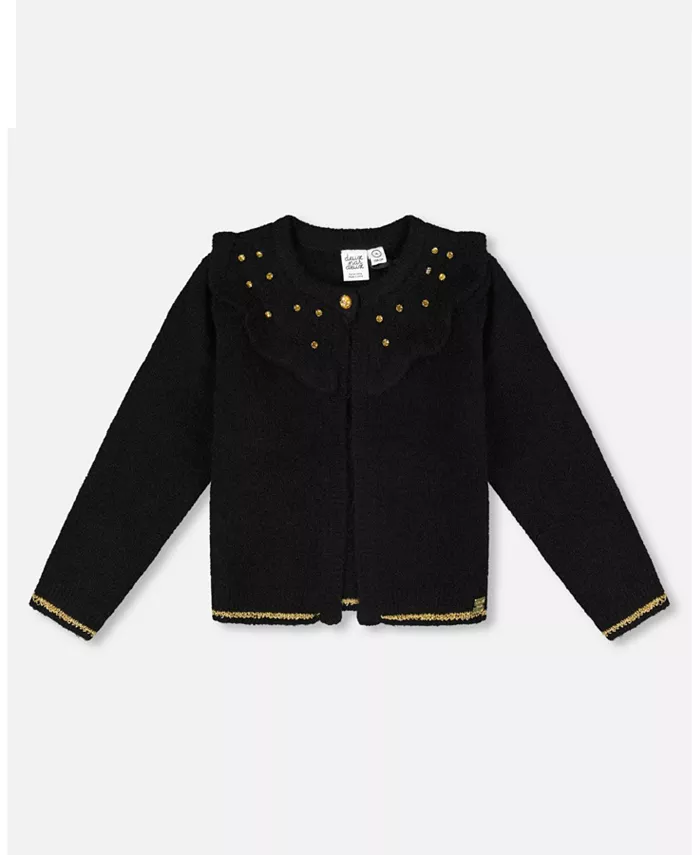 Вязаный кардиган для девочек со стразами, черный – для малышей|детей Deux par Deux 
Вязаный кардиган для девочек со стразами, черный – для малышей|детей Deux par Deux