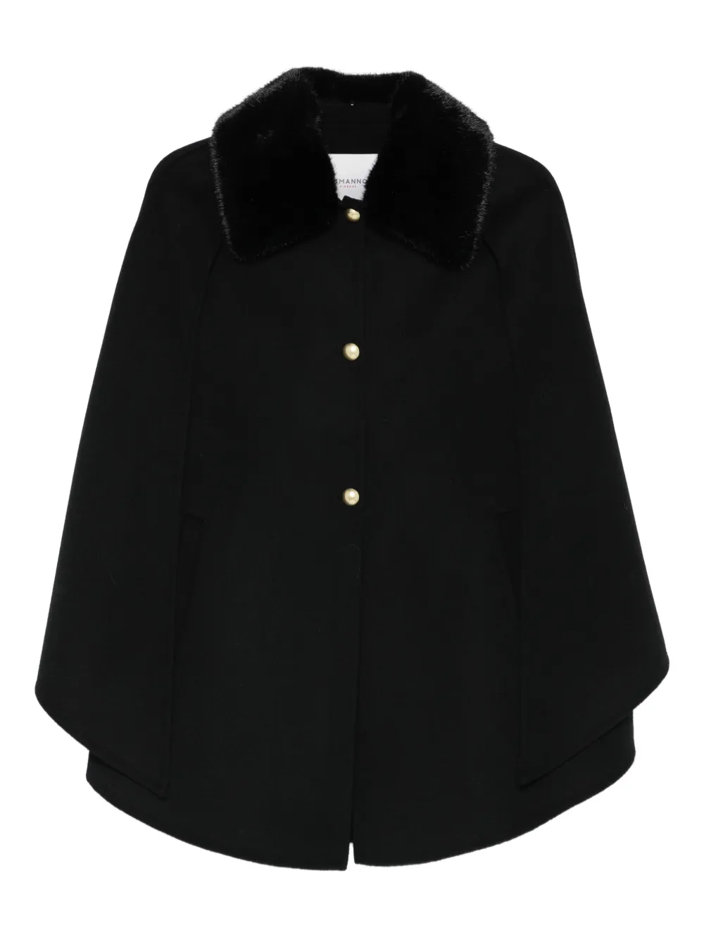 Пальто-накидка с меховой отделкой ERMANNO FIRENZE, черный 
Пальто-накидка с меховой отделкой ERMANNO FIRENZE, черный