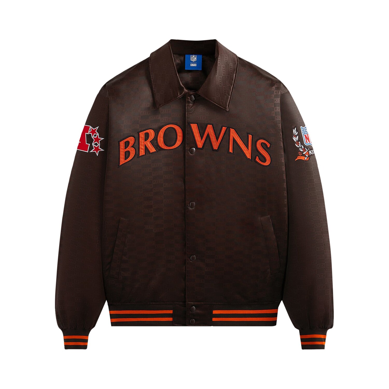 Kith For The NFL: атласный бомбер Browns Zoom, Коричневый, Kith For The NFL: атласный бомбер Browns Zoom 
Kith For The NFL: атласный бомбер Browns Zoom, Коричневый, Kith For The NFL: атласный бомбер Browns Zoom