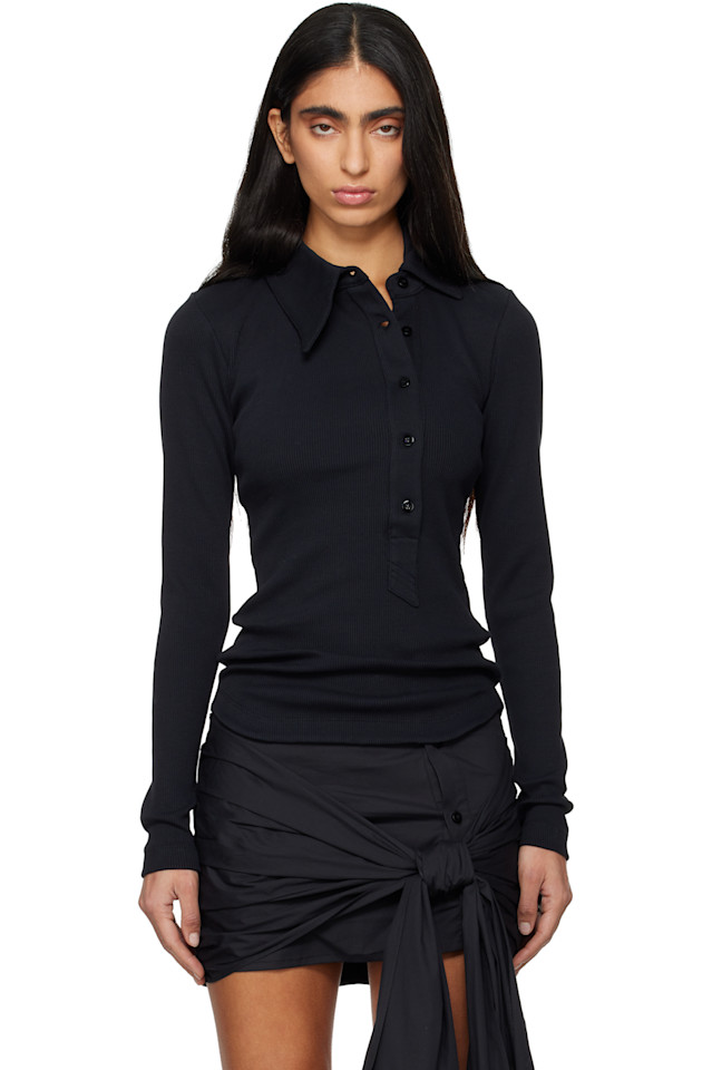 Поло из хлопка в рубчик The Attico, черный
Поло из хлопка в рубчик The Attico, черный