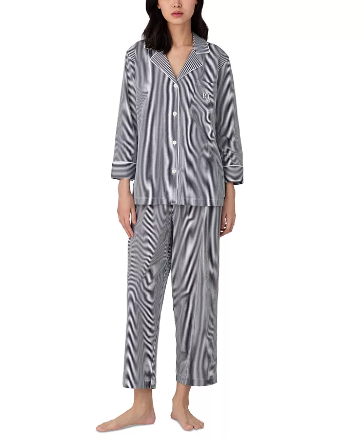 Женский комплект пижамы с укороченными рукавами 3/4, хлопковый, с отложным воротником и капри Lauren Ralph Lauren, синий
Женский комплект пижамы с укороченными рукавами 3/4, хлопковый, с отложным воротником и капри Lauren Ralph Lauren, синий