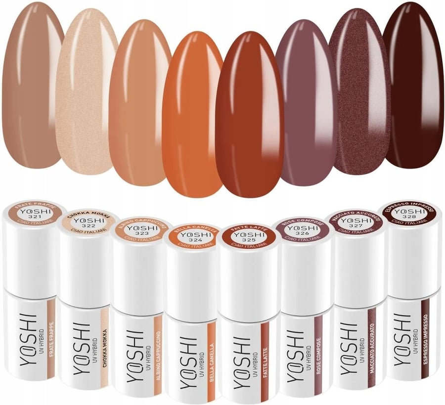 Набор лаков для ногтей Yoshi Hybrid, вся коллекция Ciao Italiani Browns Beige, 8 шт.
Набор лаков для ногтей Yoshi Hybrid, вся коллекция Ciao Italiani Browns Beige, 8 шт.