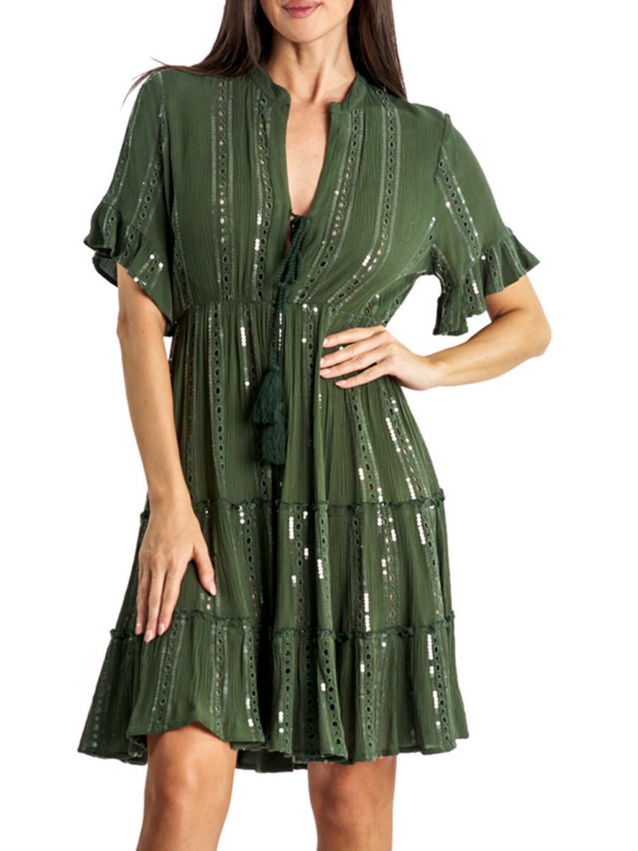 Мини-платье с многоярусным принтом и пайетками La Moda Clothing, зеленый
Мини-платье с многоярусным принтом и пайетками La Moda Clothing, зеленый