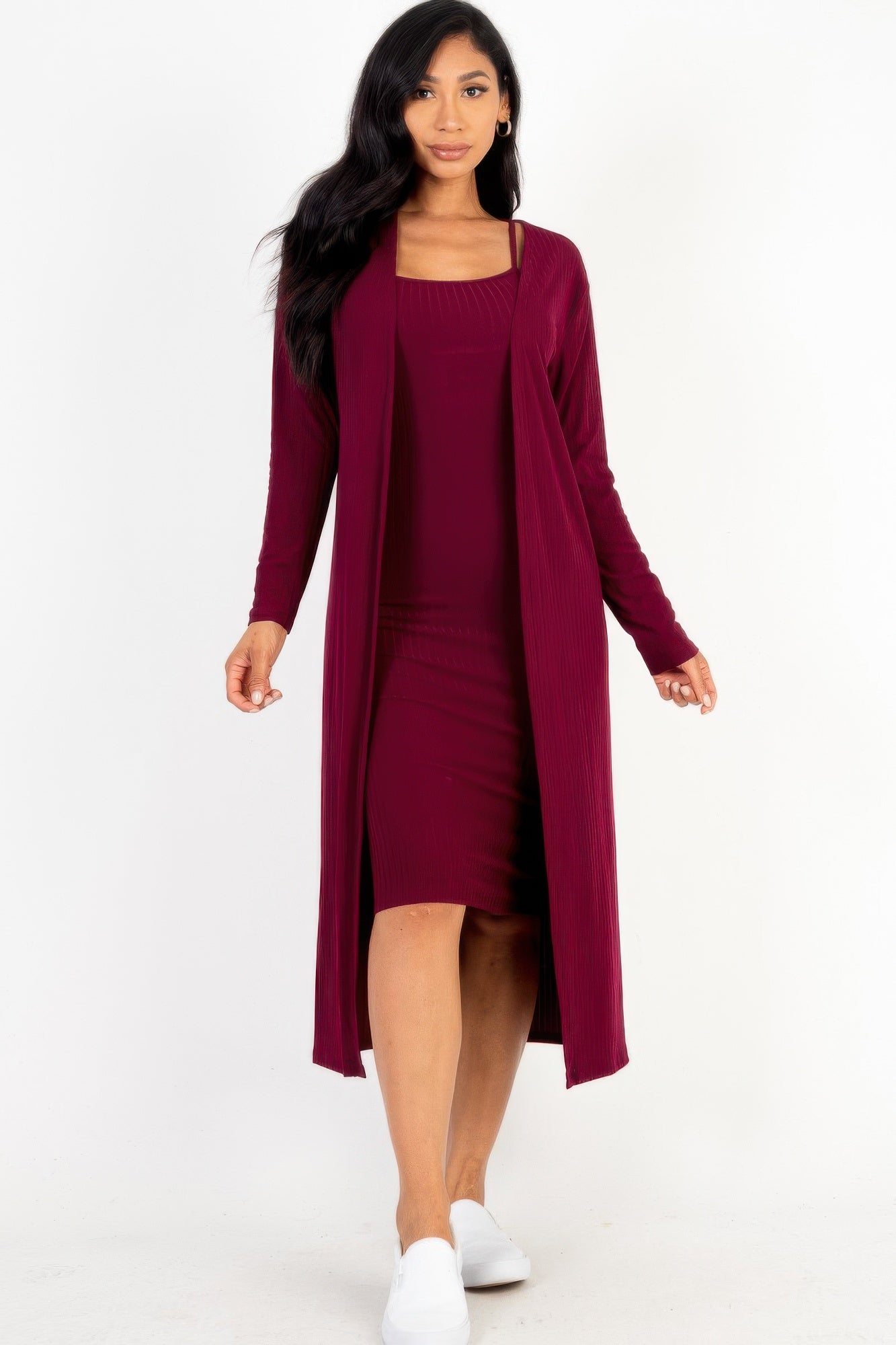 FASHNZFAB Женский ребристый кардиган и облегающее платье-майка миди, цвет burgundy
FASHNZFAB Женский ребристый кардиган и облегающее платье-майка миди, цвет burgundy