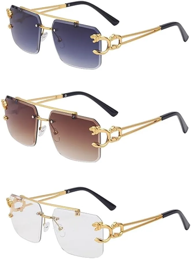 Модные металлические солнцезащитные очки без оправы с леопардовым принтом, двойной перемычкой и градиентными оттенками «океан» GHVWYX, 3pcs Greybrownwhite
Модные металлические солнцезащитные очки без оправы с леопардовым принтом, двойной перемычкой и градиентными оттенками «океан» GHVWYX, 3pcs Greybrownwhite