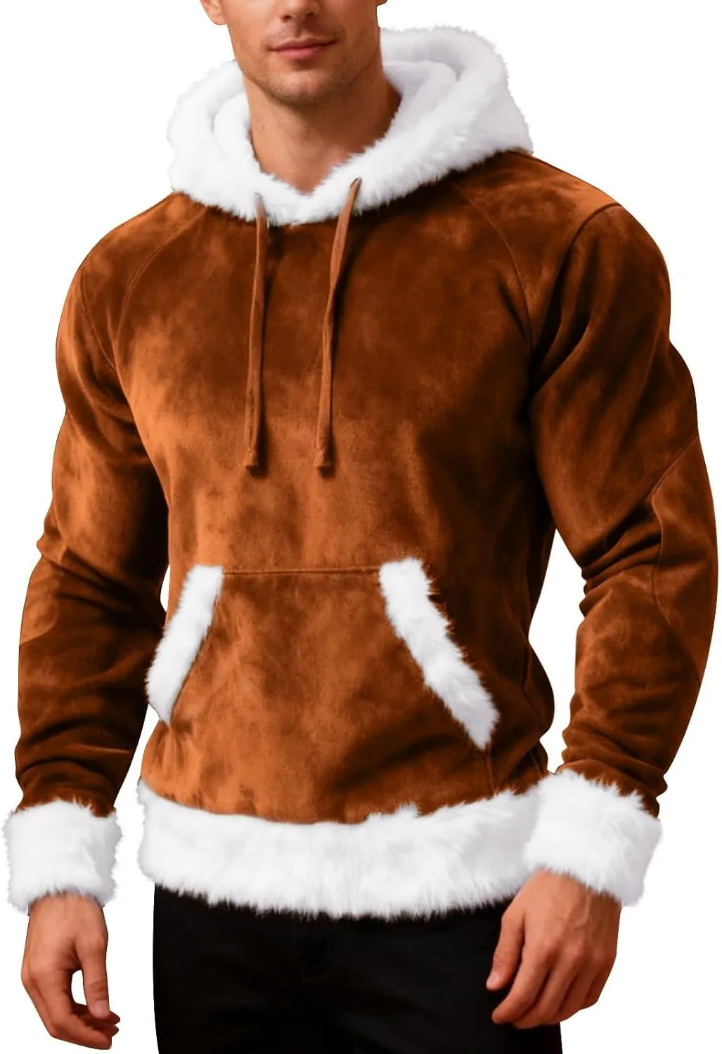 Мужской худи с цветными блоками и меховым капюшоном
Мужской худи с цветными блоками и меховым капюшоном