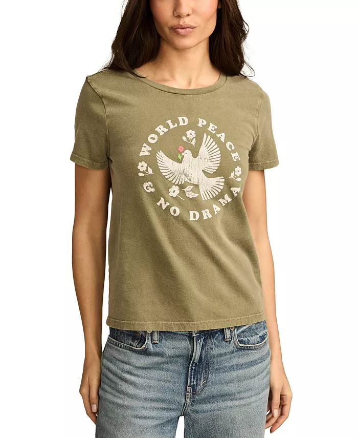 Женская хлопковая футболка No Drama Classic с круглым вырезом Lucky Brand, зеленый 
Женская хлопковая футболка No Drama Classic с круглым вырезом Lucky Brand, зеленый