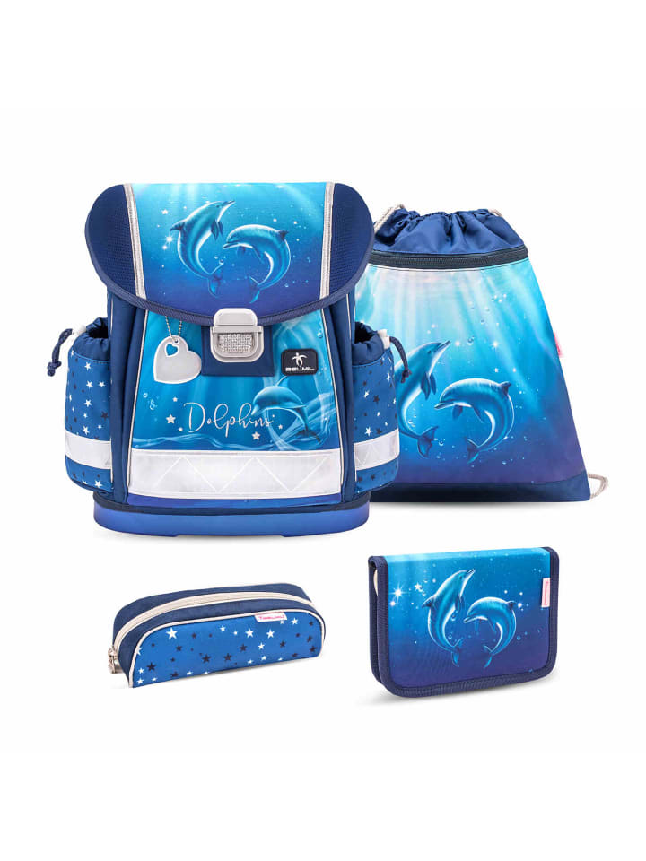 Набор из 4 предметов: стильный школьный рюкзак с изображением дельфинов Belmil
Набор из 4 предметов: стильный школьный рюкзак с изображением дельфинов Belmil