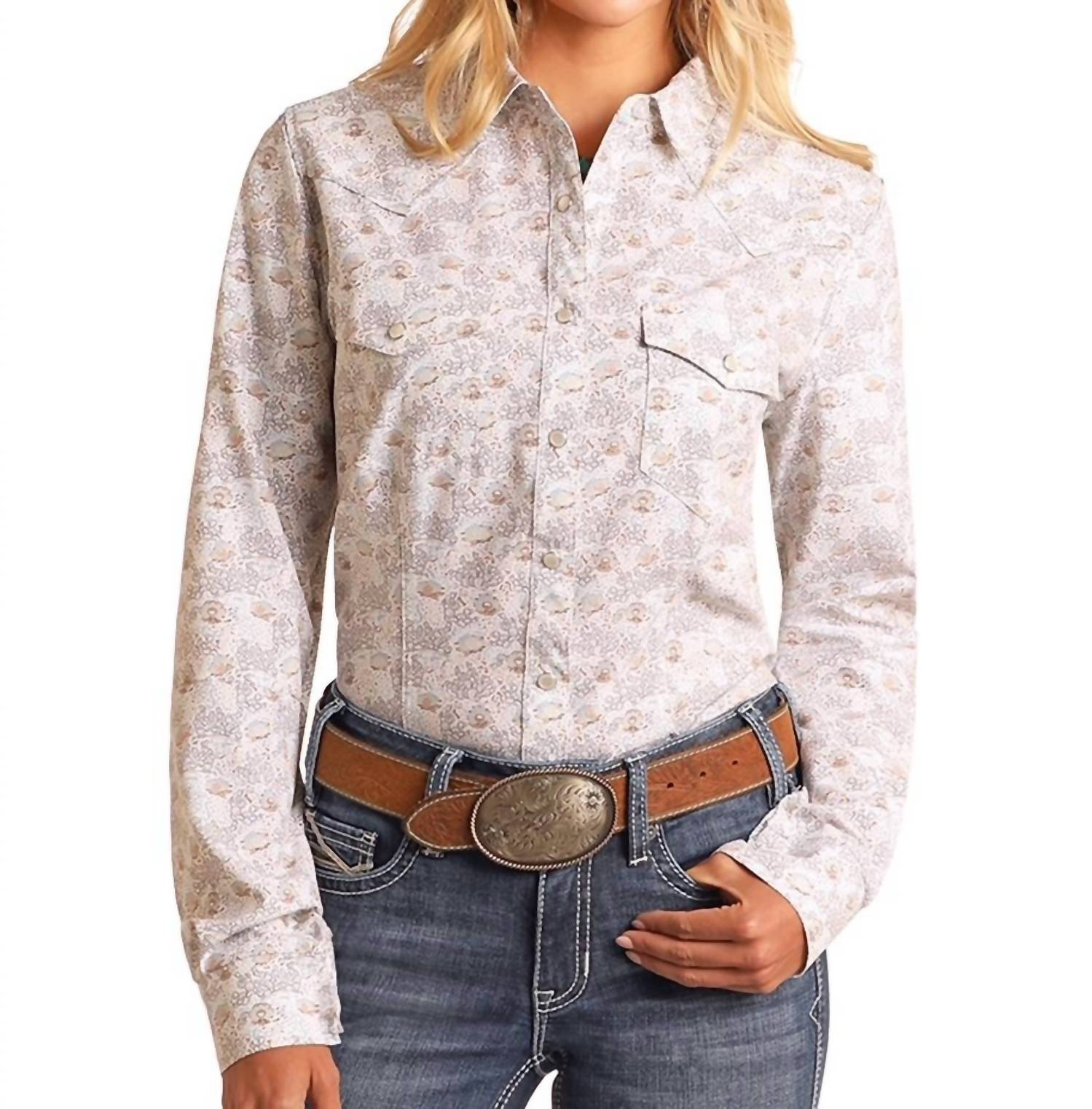 Женская технологичная рубашка на кнопках белая Rock & Roll Denim
Женская технологичная рубашка на кнопках белая Rock & Roll Denim