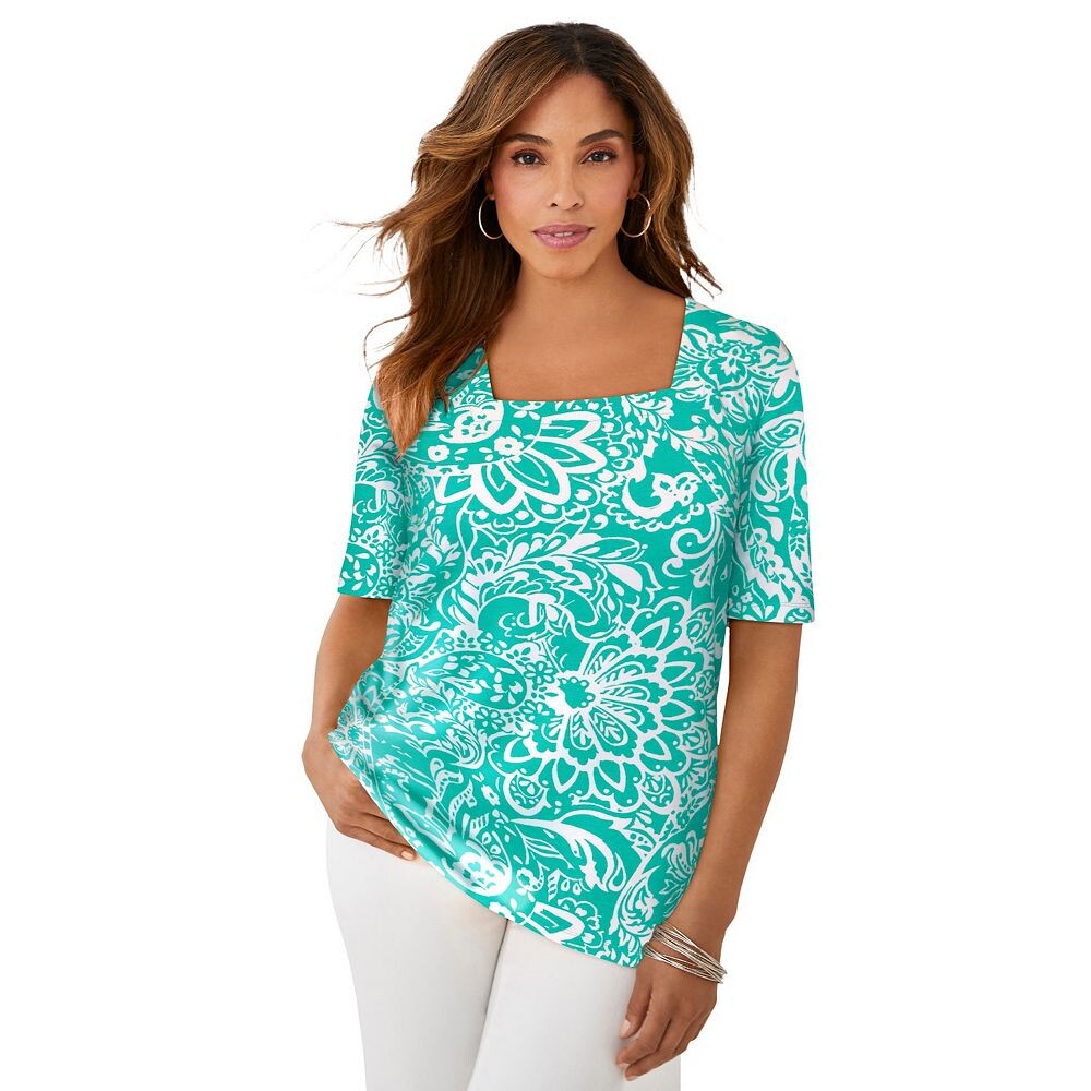 Женская футболка из эластичного хлопка с квадратным вырезом Jessica London больших размеров, цвет Aqua Sea Scroll
Женская футболка из эластичного хлопка с квадратным вырезом Jessica London больших размеров, цвет Aqua Sea Scroll