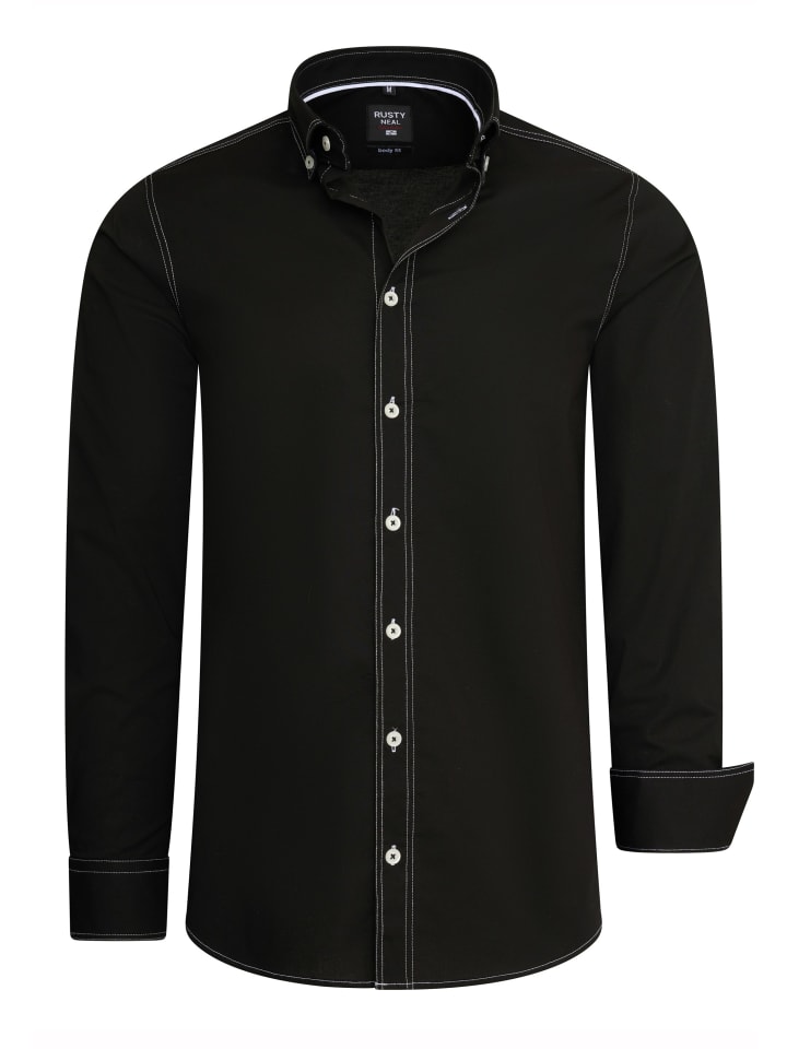 Рубашка облегающего кроя с длинными рукавами и контрастной строчкой в черно-белом цвете. Rusty Neal
Рубашка облегающего кроя с длинными рукавами и контрастной строчкой в черно-белом цвете. Rusty Neal