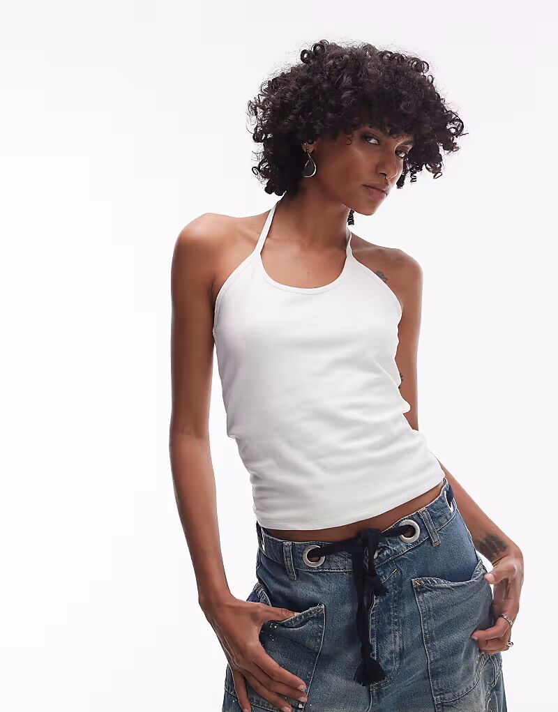 Топ Topshop на тонких бретельках белого цвета 
Топ Topshop на тонких бретельках белого цвета