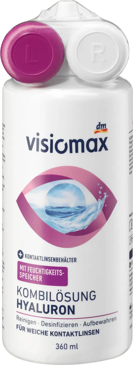 Комбинированный раствор для ухода за контактными линзами с гиалуроновой кислотой 360 мл VISIOMAX 
Комбинированный раствор для ухода за контактными линзами с гиалуроновой кислотой 360 мл VISIOMAX