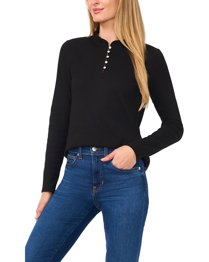 Топ CeCe Long Sleeve Rib Knit Half Placket Top, цвет Rich Black
Топ CeCe Long Sleeve Rib Knit Half Placket Top, цвет Rich Black