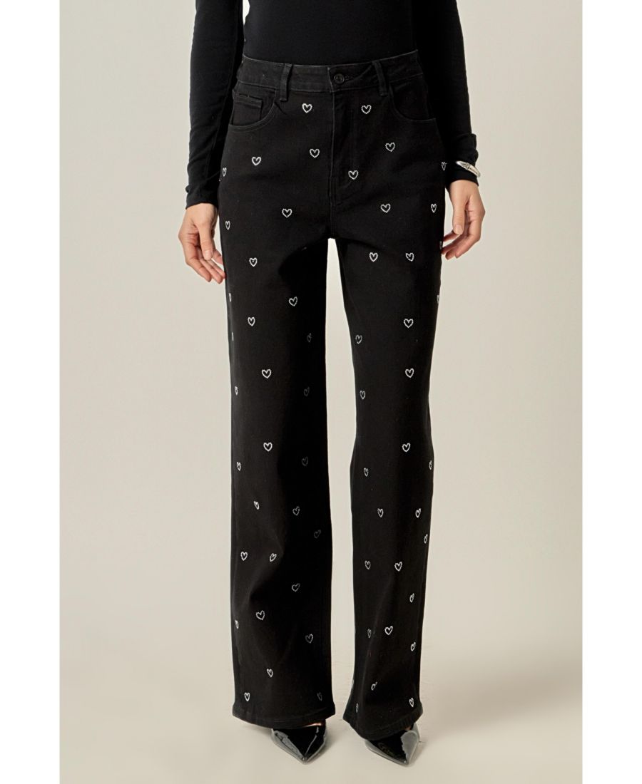 Женские джинсы с сердечками, украшенными стразами English Factory, Black denim
Женские джинсы с сердечками, украшенными стразами English Factory, Black denim