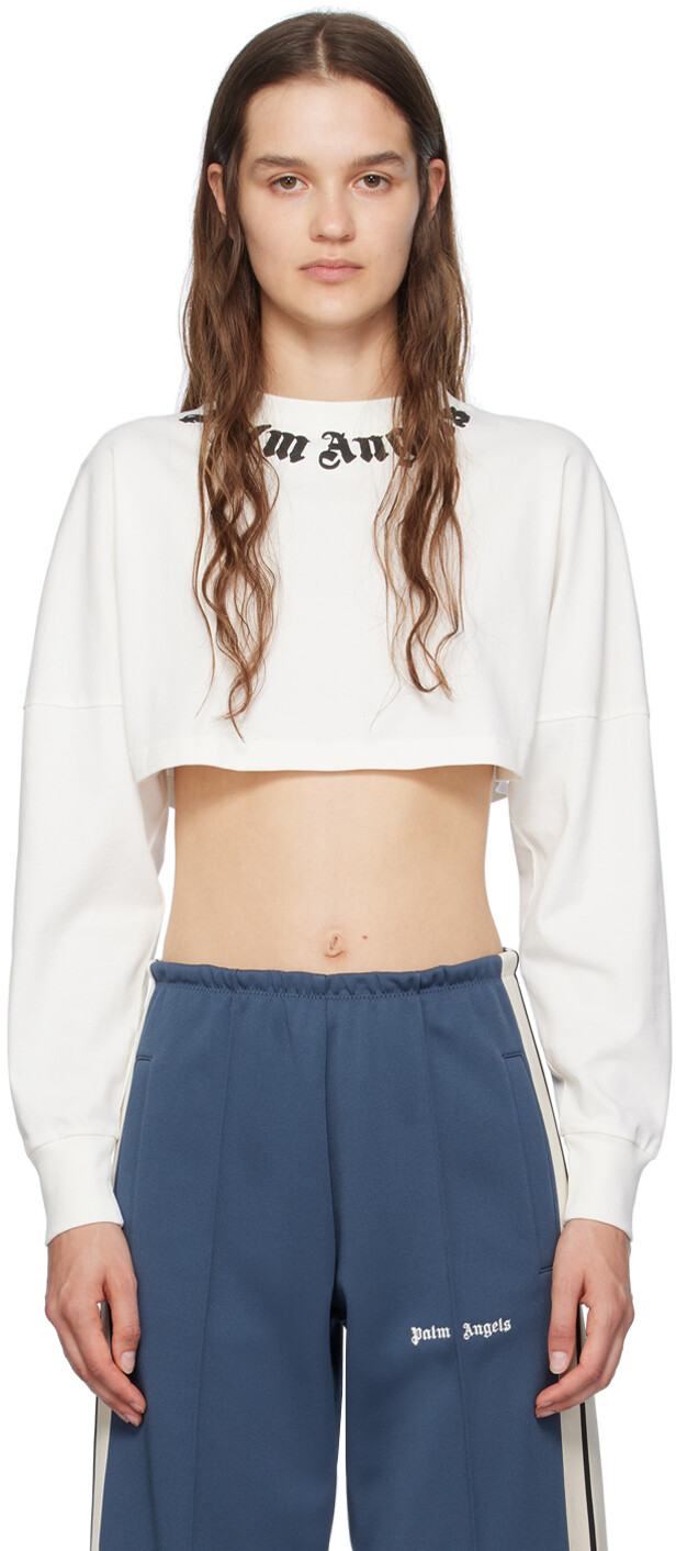 Белая футболка с длинным рукавом и принтом Palm Angels 
Белая футболка с длинным рукавом и принтом Palm Angels