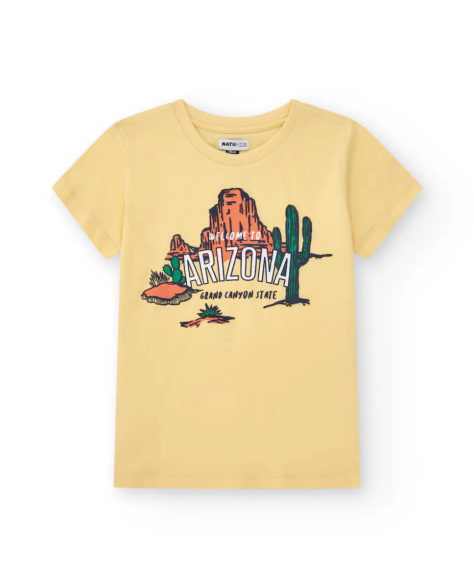 Желтая футболка для мальчика с принтом Аризоны Tuc tuc, бежевый 
Желтая футболка для мальчика с принтом Аризоны Tuc tuc, бежевый