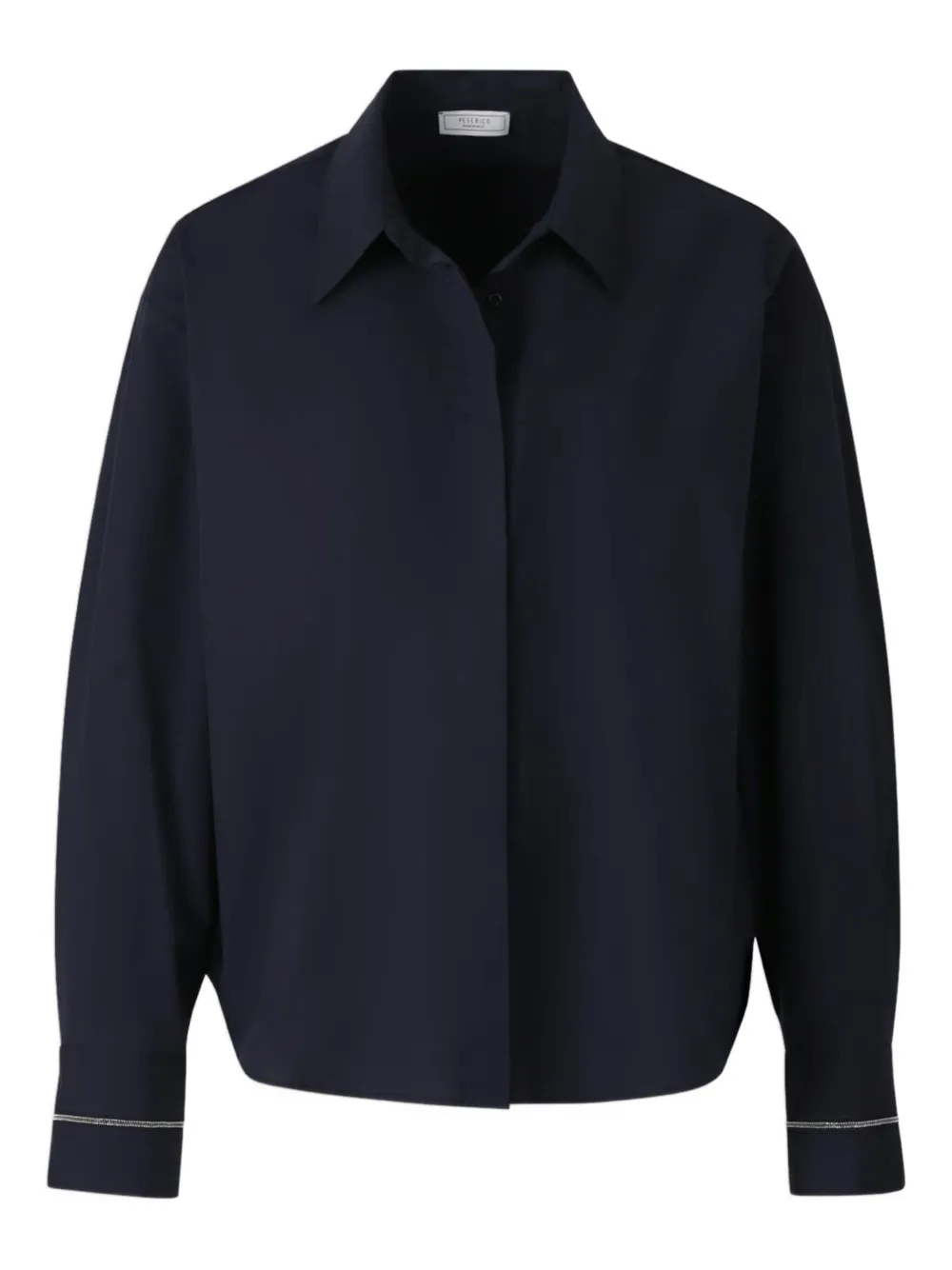 Рубашка с украшенными манжетами и укороченным подолом Peserico, синий
Рубашка с украшенными манжетами и укороченным подолом Peserico, синий