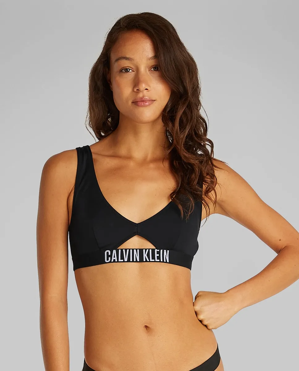 Верх бикини с открытой спиной и логотипом на талии Calvin Klein, черный 
Верх бикини с открытой спиной и логотипом на талии Calvin Klein, черный