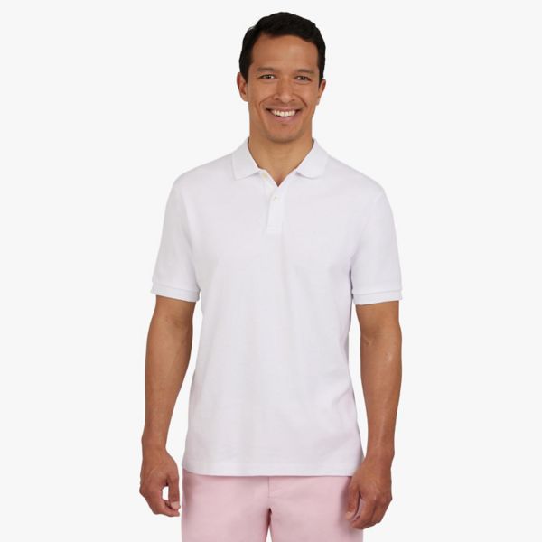 Мужское поло из однотонной ткани интерлок с коротким рукавом Chaps, белый 
Мужское поло из однотонной ткани интерлок с коротким рукавом Chaps, белый