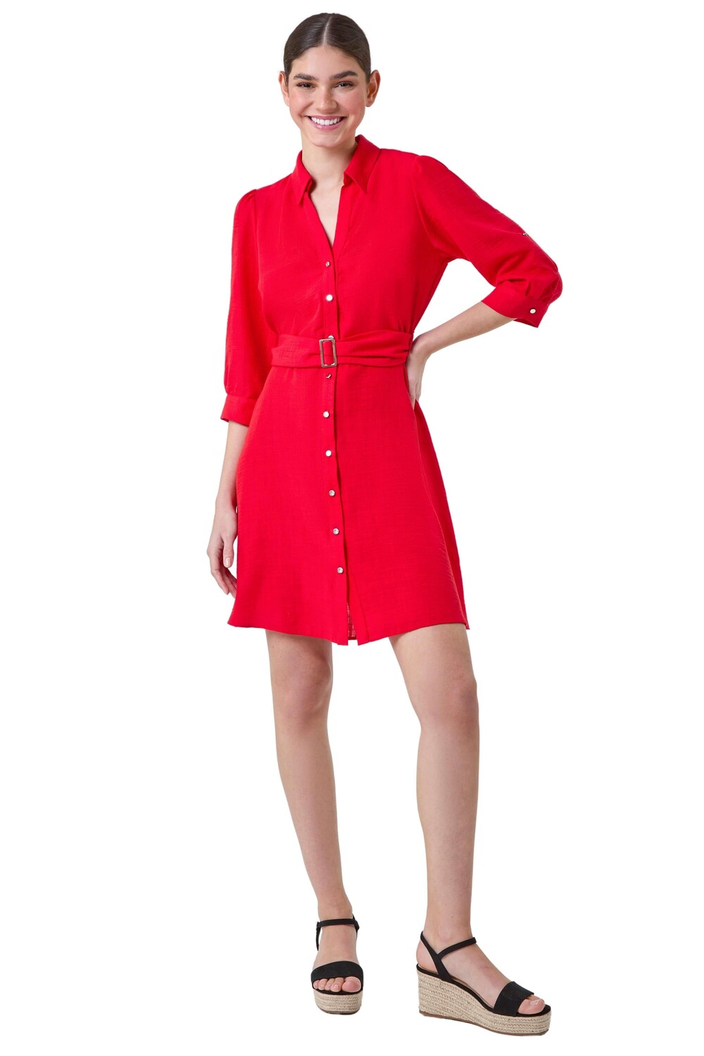 Короткое платье-рубашка с поясом Roman, красный 
Короткое платье-рубашка с поясом Roman, красный