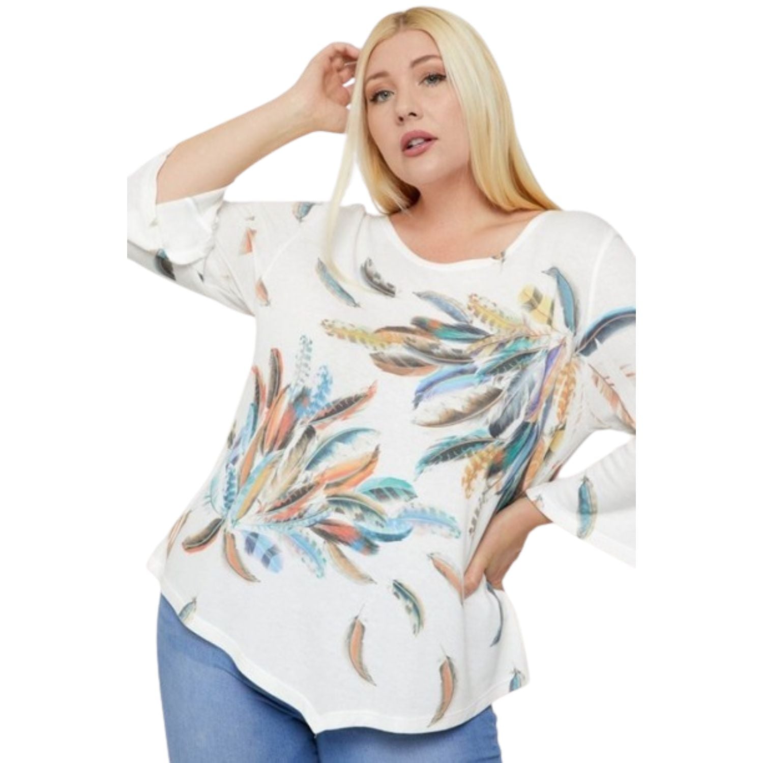 Топ с принтом, круглым вырезом и расклешенными рукавами 3/4 FASHNZFAB, цвет multi feather
Топ с принтом, круглым вырезом и расклешенными рукавами 3/4 FASHNZFAB, цвет multi feather